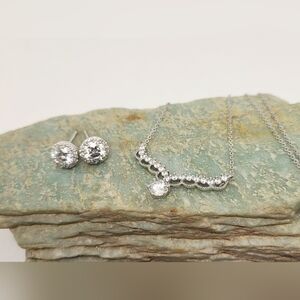 Moissanite Sterling Silver Lace Necklace and Halo Earrings Set NEW